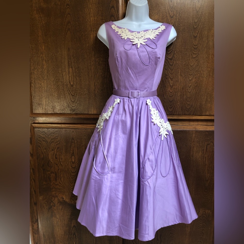 Tatyana Purple Midi Dress with Cream Accents